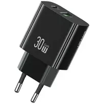 USAMS CC316 T65 30W 1xUSB-C 1xUSB-A fast charger, black