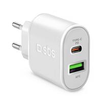 SBS TETRPD20W 20W USB-A USB-C sieninis įkroviklis su Power Delivery - baltas