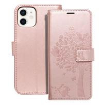 MEZZO knygos tipo dėklas telefonui IPHONE 12 / 12 Pro su medžio raštu, rožinio aukso spalvos