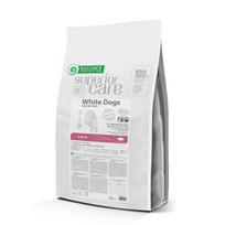 NP SC visų dydžių jaunų baltakailių šunų sausas begrūdis pašaras su balta žuvimi 4 kg, Visavertis begrūdis sausas pašaras su balta žuvimi, skitas visų dydžių jauniems baltakailiams šunims.
