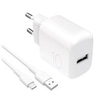 Puro PROLITE 10W USB-A sieninis įkroviklis + USB-A - USB-C kabelis 1.2m - baltas