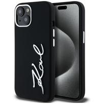 Karl Lagerfeld silikoninis metalinis scenarijaus logotipas dėklas telefonui iPhone 15 - juodas