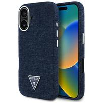 Guess Džinsinis trikampio logotipas MagSafe dėklas iPhone 16 - mėlynas