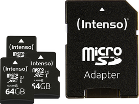 Intenso Premium 3er Pack (3 x 64GB) microSDXC-Karte 64GB Class 10 UHS-I inkl. SD-Adapter (3423593)