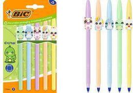 BIC Kugelschreiber Cristal Pastel Figurines, 5er Blister Strichstärke: 0,32 mm, sechseckig, Schaft und Kappen in - 1 Stück (303751)