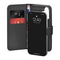 Puro dėklas telefonui su stovu iPhone 17 pagamintas iš ekologiškos odos, su atvartu, pinigine ir stovo funkcija - juodas