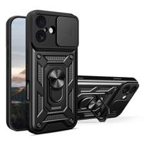 Hibridinis šarvuotas Camshield dėklas iPhone 17 su stovu ir kameros dangteliu - juodas