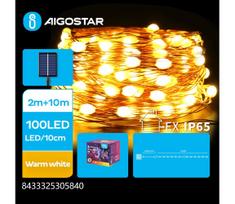 Aigostar - LED saulės girlianda 100xLED/8 funkcijų 12m IP65 šiltai balta