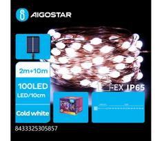 Aigostar – LED saulės girlianda 100 LED/8 režimų, 12 m, IP65, šaltai balta