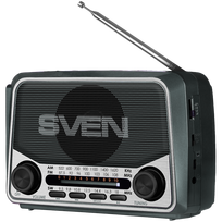 SVEN Speaker SRP-150, gray (3W, Bluetooth, FM/AM/SW, USB, microSD, flashlight, battery)