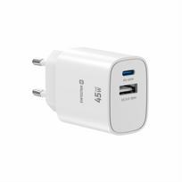 Swissten Edge GaN Travel Charger, GaN USB-C PD 45W plus USB-A 18W QC