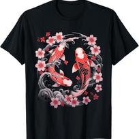 Koi Carp Ying Yang Nishikigoi Fish Cherry Blossom T-Shirt(95) S juoda