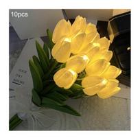 LED apšviestos dirbtinės tulpės gėlės lempa Realus prisilietimas Dirbtinių tulpių puokštė Naktinė 10pcs kreminė