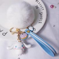 Nauji Sanrio Hello Kitty Kuromi Melody Cinnamoroll Žavingi Raktų Pakabukai su Puria Triušio Kailio Kamuoliuku Moterims Merginoms Krepšio Pakabukas Raktų Pakabukas Dovanos