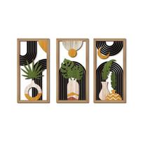 3 vnt. Boho medžio sienos meno dekoras Minimalistiniai augalai Geometrinis tuščiaviduris kabantis ornamentas Abstrakčios sienos skulptūros namų svetainei, miegamajam, virtuvei D