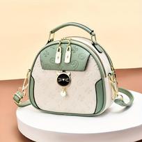 Geometric Embossed Crossbody Bag, Small Color Contrast Handbag, Cute Cat Dome Shoulder Purse