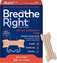 Breathe Right Nosies juostelės Ypač stiprios Įdegio spalvos Nosies juostelės, Stabdo knarkimą Vaistų neturintis Sprendimas nuo knarkimo ir Momentinis nosies užgulimas