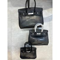 Tarpvalstybinė platinos spalvos krokodilo rašto rankinė 20/25/30 cm Europos ir Amerikos mados akmens rašto nešiojama pirkinių krepšio didmeninė prekyba 20*10*15CM juoda