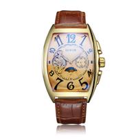 Madingas vyriškas laikrodis, vyno statinės formos, šviečiantis, tourbillon, visiškai automatinis mechaninis judėjimas, mechaninis laikrodis reloj automático auksas
