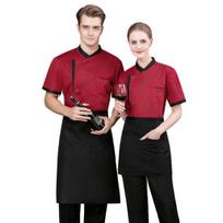 Chef Uniform Chinese Stand-Up Collar Short Sleeve Unisex Chef Tops with Practical M raudona