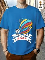 FIFA World Cup Football. US, Canada And Mexico Themed Printed Crew Neck Men's T-Shirt, Regular Men's Undershirt S mėlyna