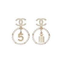 Chanel No. 5 kvepalų buteliukų auskarai Moteriški auskarai Auksiniai Balti AB2921-B01840-N5443 Box+Padding Board,Gold/White