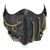 Punk Style Steampunk Mask With Rivet Chain Gear Decorations PU Leather Costume Accessory For Cosplay Halloween 1
