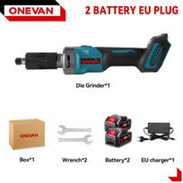 ONEVAN 2000W bešepetėlinis elektrinis kampinis šlifuoklis 35000 aps./min 6 mm belaidis 4 pavarų reguliuojamas šlifavimo rotacinis įrankis Makita 18V baterijai 2 Battery-EU