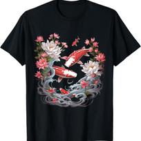 Koi Carp Ying Yang Nishikigoi Fish Cherry Blossom T-Shirt(53) S juoda