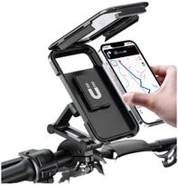 Naujas reguliuojamas ištraukiamas dviračio telefono laikiklis 360° besisukantis vandeniui atsparus smūgiams atsparus dviračio motociklo telefono laikiklis jutiklinio ekrano laikiklis juoda