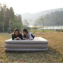 Thickened Flocked Double Air Mattress with One-Button Auto Inflation/Deflation - Portable Home & Outdoor Use 4000mAh Pump šviesiai pilka spalva