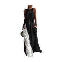 Women's Flowy Long Tank Top Side Split Crew Neck Sleeveless Maxi Dress Summer Casual Beach Sundress with Pockets S juoda