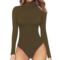 Women's One-piece T-shirt Slim Long Sleeve Half High Neck Color Jumpsuit Top L armijos žalia spalva