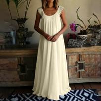 Women's Fashionable Casual Plain Sleeveless Lace-Trimmed Loose-Fitting Dress L smėlis