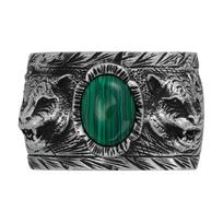 Gucci Sodo serijos platus žiedas su įdėtu tigro galvos matiniu 925 sidabro malachito žiedu Unisex žiedai Žalias 461991-08349-4401 Dust Bag+Box (Random Color),13
