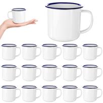 16 vnt. 4 oz emaliuoti kempingo kavos puodeliai, mini metalinis puodelis su rankena, mažas baltas emaliuotas puodelis, vintažinis apvalus emaliuotas puodelis, nešiojamas gėrimams balta