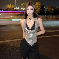 Hot Girls in Nightclubs Wear Sexy Deep V Strappy Vests with Hollow and Versatile Halter Neck Straps S sidabras