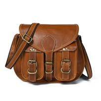 MaheTri 2-Pocket Leather Sling Perfect Bag For Womens For Everyday use 11 Inch ruda