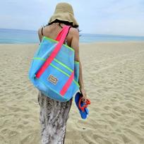 1pc Large Capacity Beach Tote Bag, Gym Swimwear Storage Pouch,Foldable Shoulder Mesh Organizer Beach Bag mėlyna