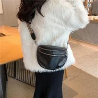 High Looks, Simple Fashion, Double Zipper Fanny Pack Daily Commuting with A Wide Shoulder Strap Leather Shoulder Bag