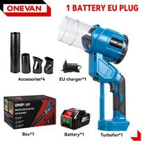 ONEVAN 2in1 bešepetėlis elektrinis oro pūstuvas 35000 RPM Turbo pūstuvo ventiliatorius rankinis lapų dulkių pūtimo įrankis Makita 18V baterijos kaiščiui 1 Battery Set