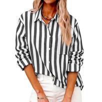 Women's Striped Casual Fashion Shirt Button Long Sleeved Top L juoda
