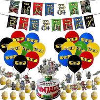Ninjago Ninja Tema Vaikų Berniukų Gimtadienio Šventės Dekoracijų Rinkinys Šventės Dovanėlės Ir Reikmenys Apima Balionus, Vėliavėlę, Torto Viršūnes Vietos Išdėstymo Rekvizitą