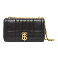 Burberry juodas dygsniuotas odinis TB monogramos grandinėlės rankinė per petį su auksiniais metaliniais elementais kasdieniam naudojimui Basic Set (Bag+Dust Bag)