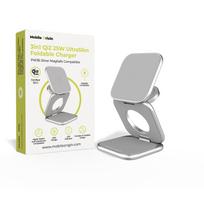 Mobile Origin 3in1 Qi2 25W UltraSlim sulenkiamas įkroviklis PW36 MagSafe Compatible sidabro spalvos