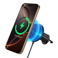 Spigen OneTap Pro 4 MagSafe automobilinis telefono laikiklis su įkrovikliu, juodos spalvos – Belaidis / AirVent Hook