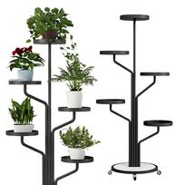 Gėlių stovas Metalo Stovas Augalams Stovintis Lentyna Ant Ratukų Juoda 135 Cm [Kwietnik8]