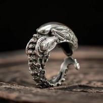 Hip Hop Retro Kaukolė Ateivis Reguliuojami Žiedai Vyrams Moterims Mada Naujų Metų Papuošalai Aksesuarai Dovana Šalis anillos mujer resizable gray