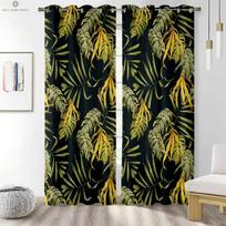 3D Printed Tropical Rainforest Leaves Curtains Ornamental Curtains Bedroom Living Area Kitchen Area Study Green W50xH130(CM)x2PCS&Grommet Top