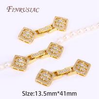 18K Gold Plated Inlaid Zircon Closure Fasteners Lock Clasps,Handmade Decorative Connector Fastener Pearls Clasps Supplies 1 Piece beige